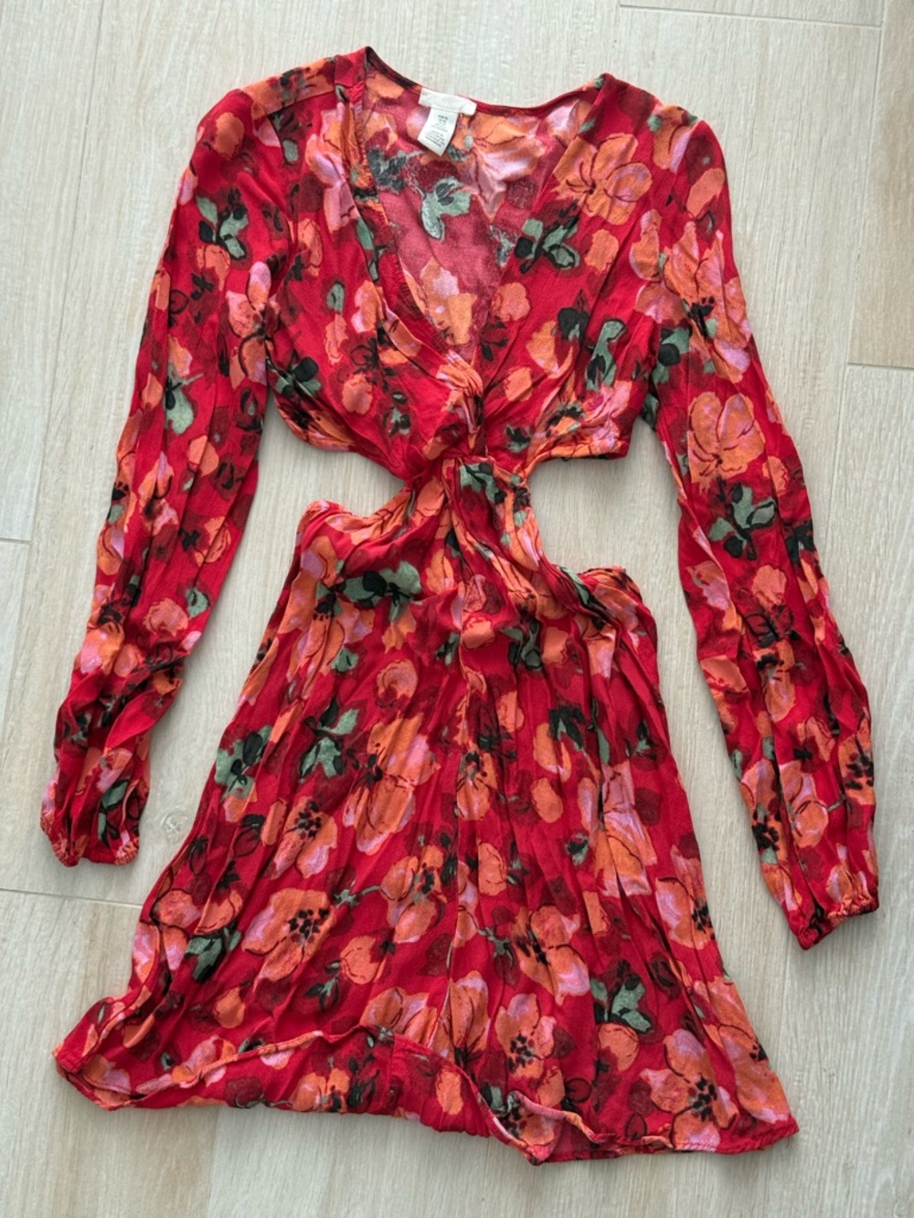 Red Floral Cut Out Waist Mini Dress - H&M